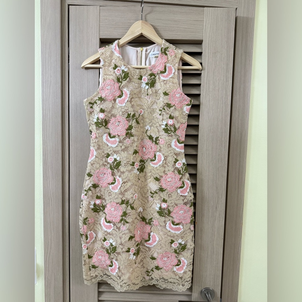 Calvin Klein  Pink and Cream Floral Midi Dress 6
